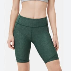 OUTDOOR VOICES Women's Double Time 10" Shorts XS Green Biker Pocket Mid Rise NWT